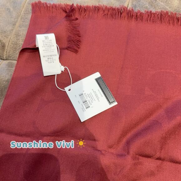 NWT Coach Women's Signature Wrap Fringe Patterned Scarf CB700 Burgundy - Picture 2 of 7